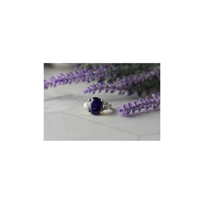 925 Sterling Silver Sapphire & CZ Ring Size 5.5