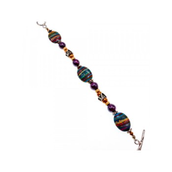 925 STERLING SILVER MULTICOLOR  JASPER BRACELET SIZE 7.5 IN