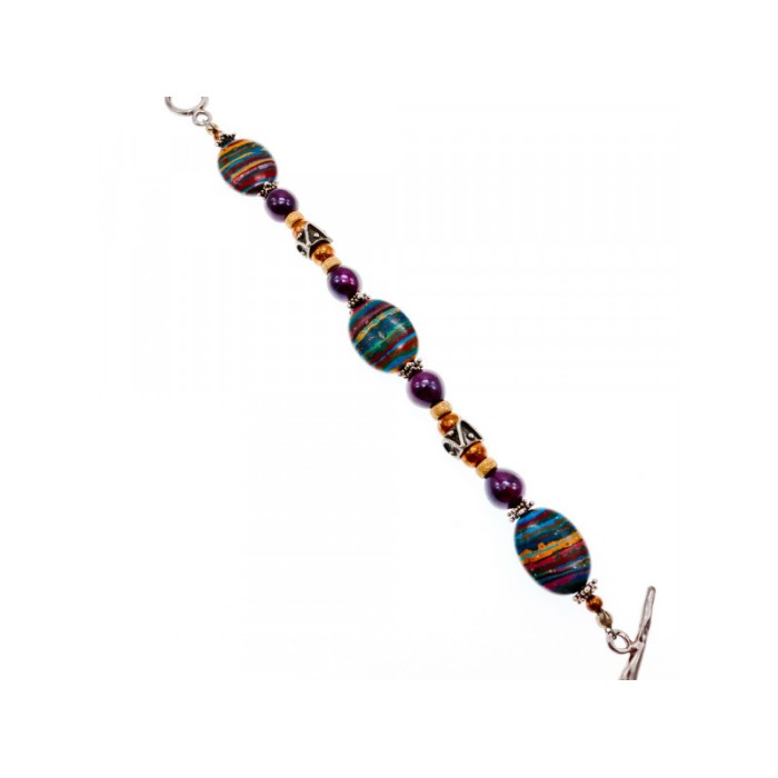 925 STERLING SILVER MULTICOLOR  JASPER BRACELET SIZE 7.5 IN