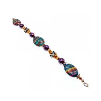 925 STERLING SILVER MULTICOLOR  JASPER BRACELET SIZE 7.5 IN