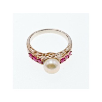 925 Sterling Silver Pearl & Pink Spinel Ring Size 8
