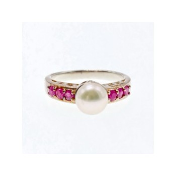925 Sterling Silver Pearl & Pink Spinel Ring Size 8