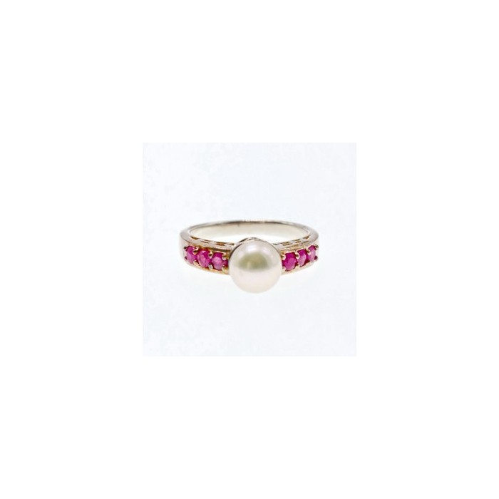 925 Sterling Silver Pearl & Pink Spinel Ring Size 8