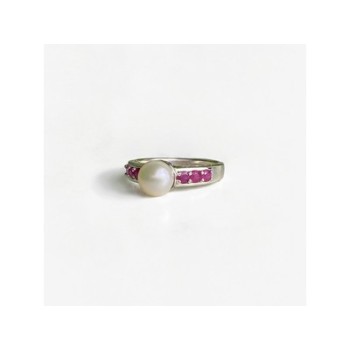 925 Sterling Silver Pearl & Pink Spinel Ring Size 8