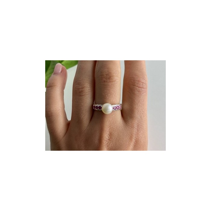925 Sterling Silver Pearl & Pink Spinel Ring Size 8