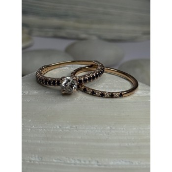 14K Rose Gold Ring Set Sapphire & Diamond Size 7