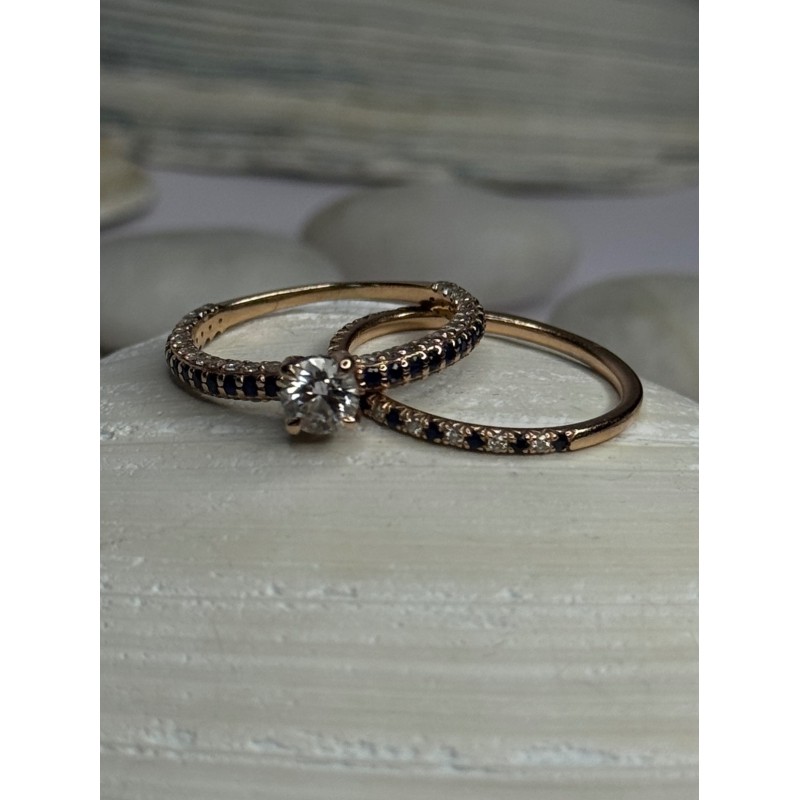 14K Rose Gold Ring Set Sapphire & Diamond Size 7