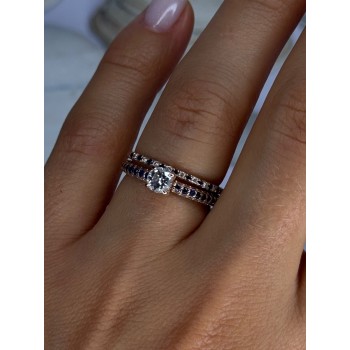 14K Rose Gold Ring Set Sapphire & Diamond Size 7