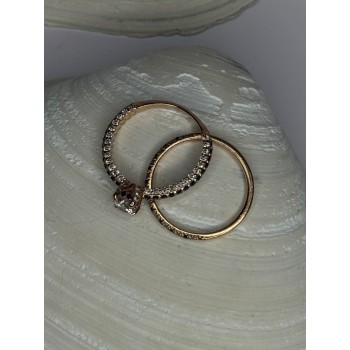 14K Rose Gold Ring Set Sapphire & Diamond Size 7