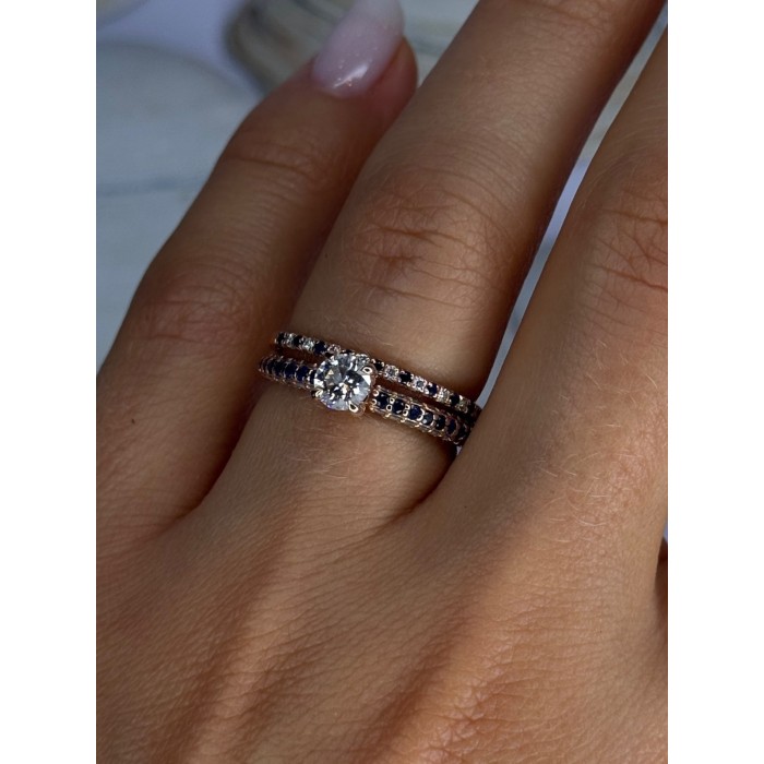 14K Rose Gold Ring Set Sapphire & Diamond Size 7