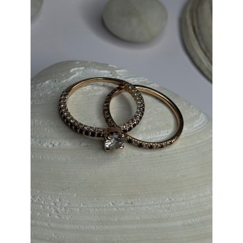 14K Rose Gold Ring Set Sapphire & Diamond Size 7