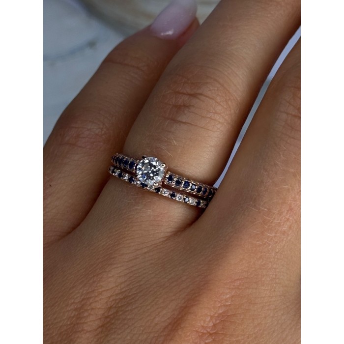 14K Rose Gold Ring Set Sapphire & Diamond Size 7