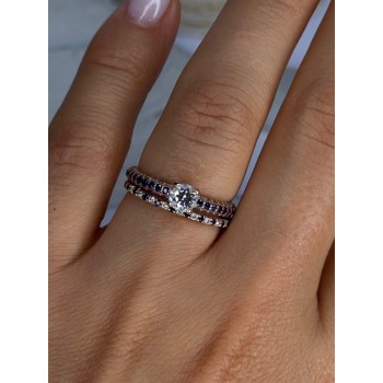 14K Rose Gold Ring Set Sapphire & Diamond Size 7