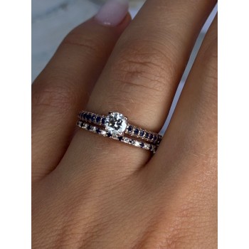 14K Rose Gold Ring Set Sapphire & Diamond Size 7