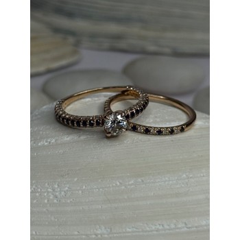 14K Rose Gold Ring Set Sapphire & Diamond Size 7