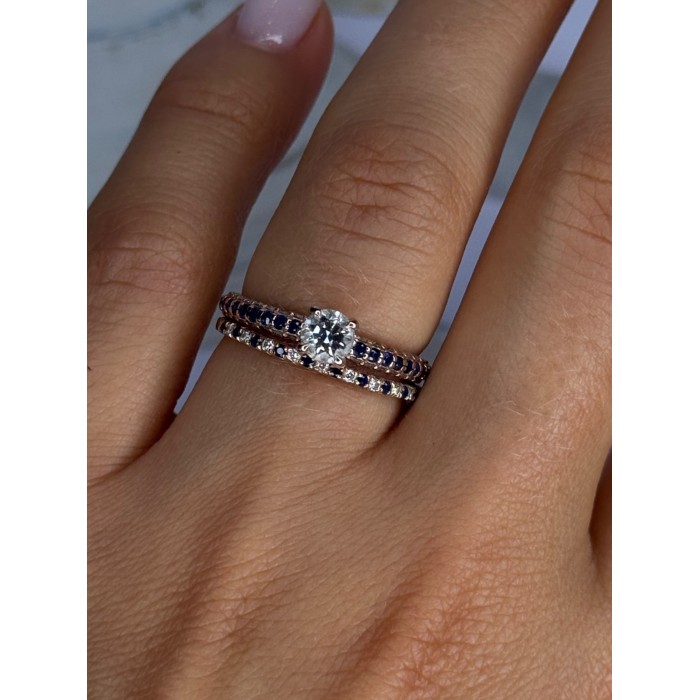 14K Rose Gold Ring Set Sapphire & Diamond Size 7