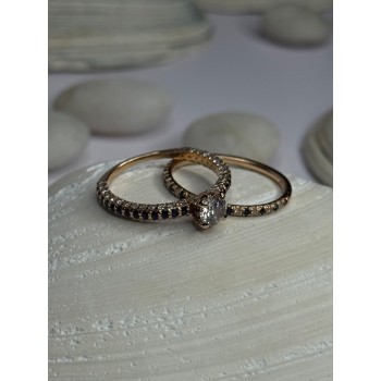 14K Rose Gold Ring Set Sapphire & Diamond Size 7