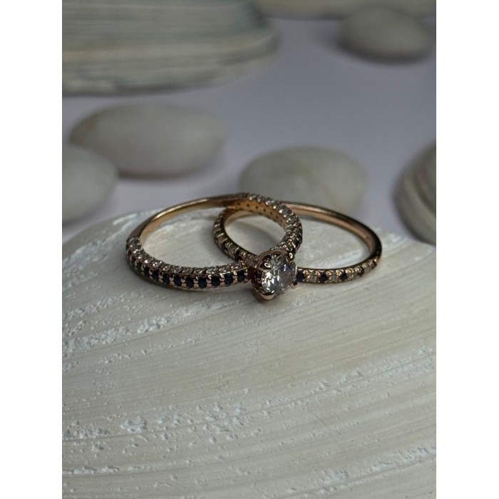 14K Rose Gold Ring Set Sapphire & Diamond Size 7