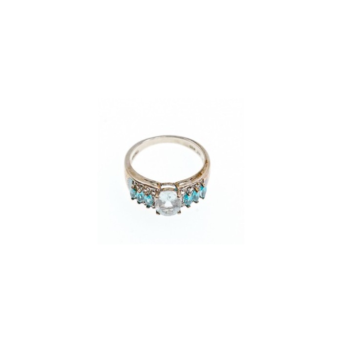 925 Sterling Silver Aquamarines Ring Size 8