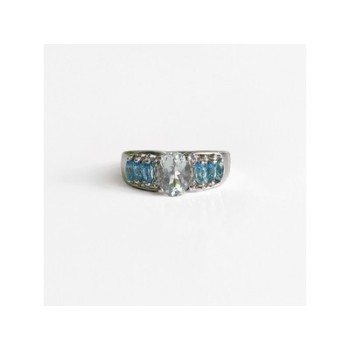 925 Sterling Silver Aquamarines Ring Size 8