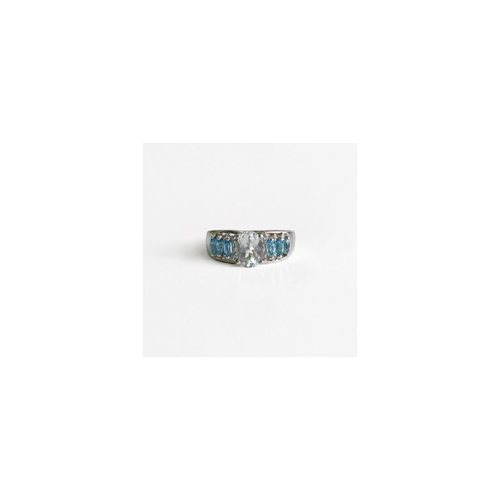 925 Sterling Silver Aquamarines Ring Size 8
