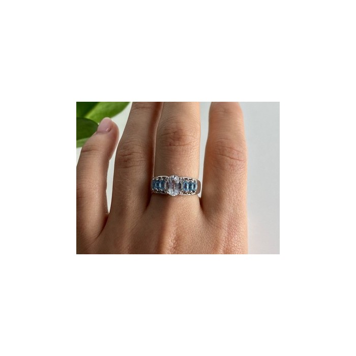 925 Sterling Silver Aquamarines Ring Size 8
