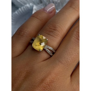925 Sterling Silver Citrine & Beryl Ring Size 7