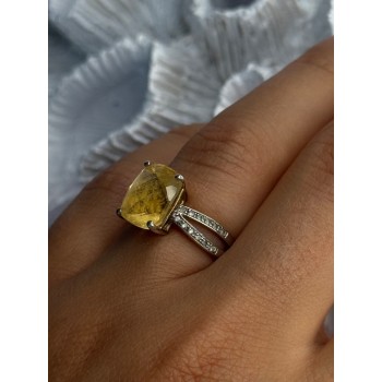 925 Sterling Silver Citrine & Beryl Ring Size 7