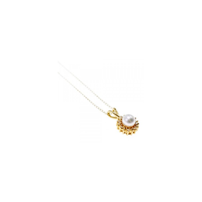 14K YELLOW GOLD PEARL & DIAMONDS CHAIN WITH PENDANT