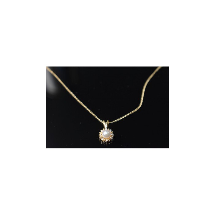 14K YELLOW GOLD PEARL & DIAMONDS CHAIN WITH PENDANT