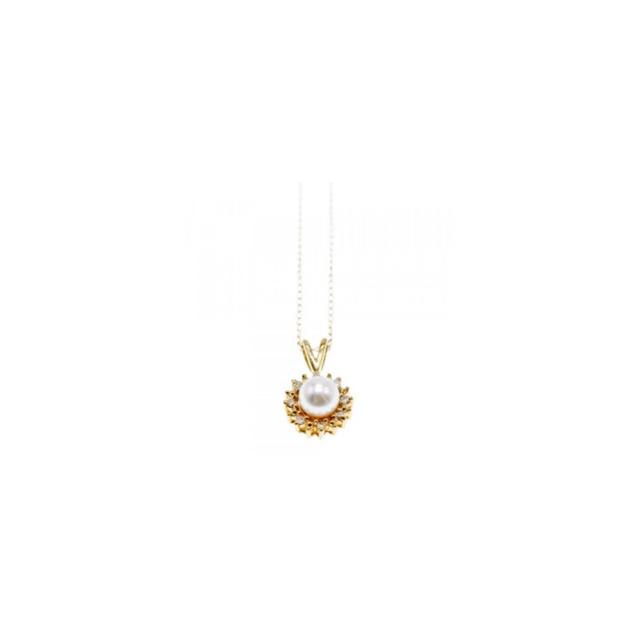 14K YELLOW GOLD PEARL & DIAMONDS CHAIN WITH PENDANT
