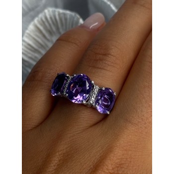 925 Sterling Silver Shiny Amethyst Ring Size 7