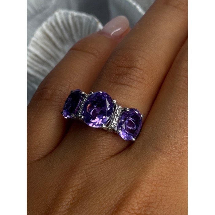 925 Sterling Silver Shiny Amethyst Ring Size 7