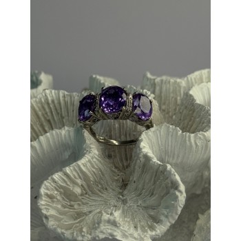 925 Sterling Silver Shiny Amethyst Ring Size 7