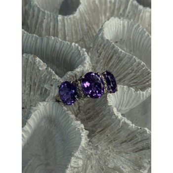 925 Sterling Silver Shiny Amethyst Ring Size 7