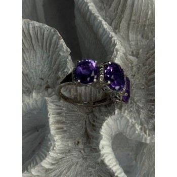 925 Sterling Silver Shiny Amethyst Ring Size 7