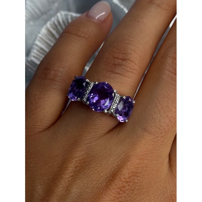 925 Sterling Silver Shiny Amethyst Ring Size 7