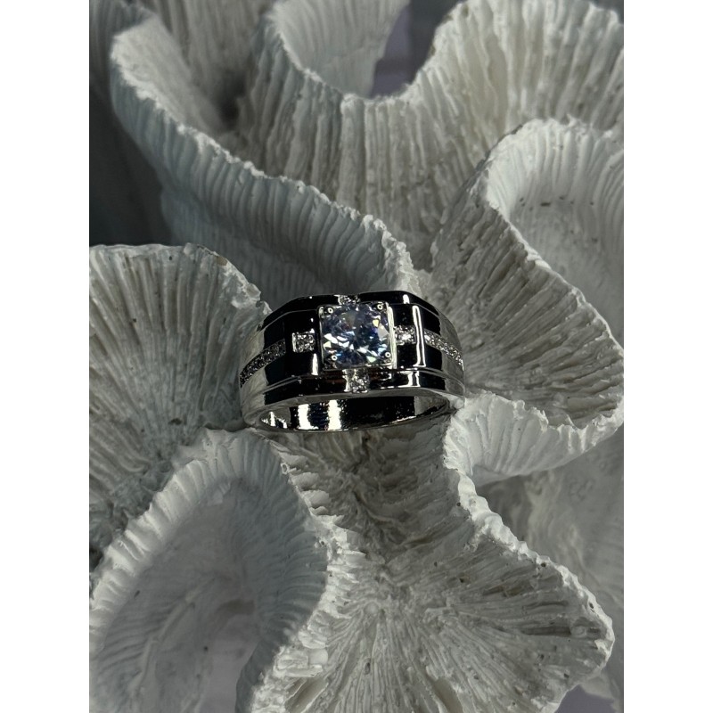 Mens 925 Sterling Silver CZ Ring Size 9.5