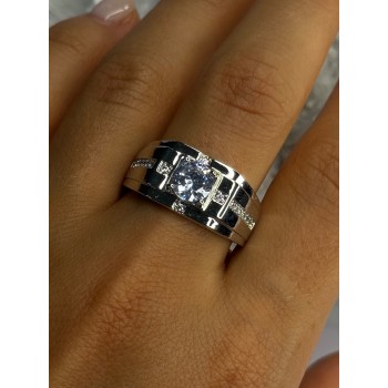 Mens 925 Sterling Silver CZ Ring Size 9.5
