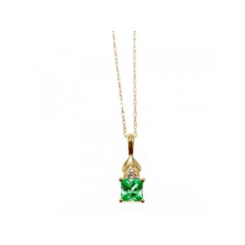 10K YELLOW GOLD TSAVORITE & DIAMONDS CHAIN WITH PENDANT