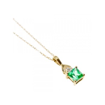 10K YELLOW GOLD TSAVORITE & DIAMONDS CHAIN WITH PENDANT
