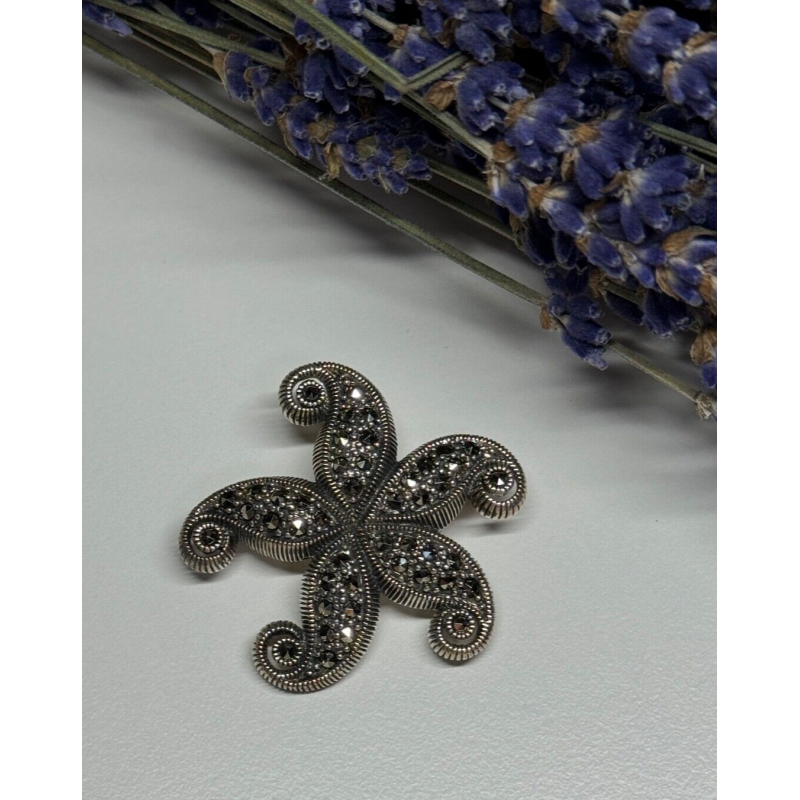 925 Sterling Silver Marcasite Starfish Brooch