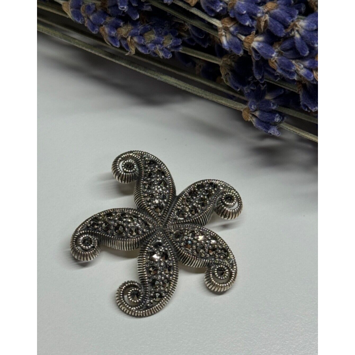 925 Sterling Silver Marcasite Starfish Brooch