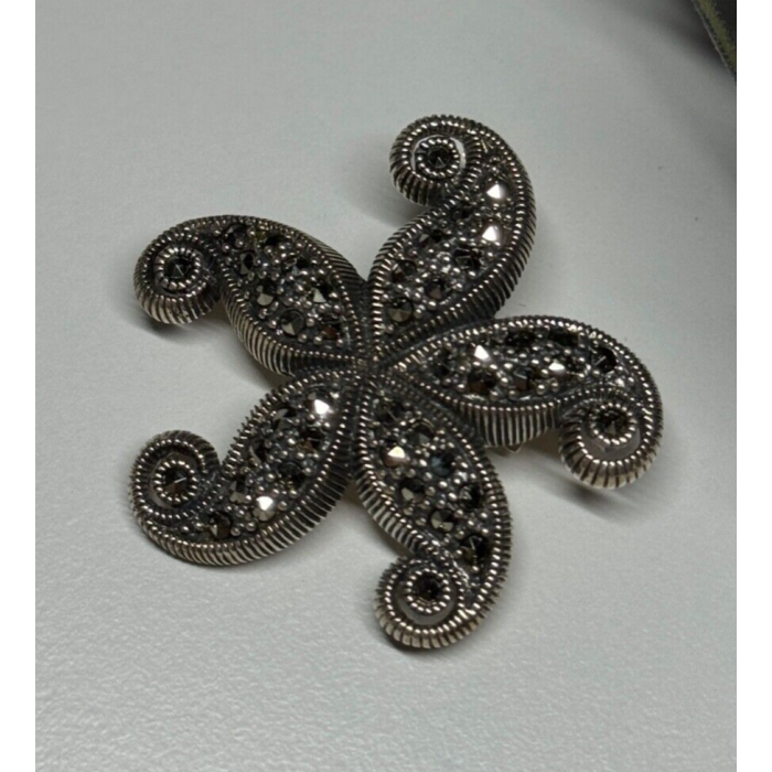 925 Sterling Silver Marcasite Starfish Brooch