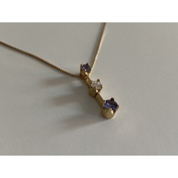 14K YELLOW GOLD TANZANITE & WHITE SAPPHIRE CHAIN WITH PENDANT