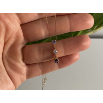 14K YELLOW GOLD TANZANITE & WHITE SAPPHIRE CHAIN WITH PENDANT