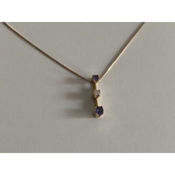 14K YELLOW GOLD TANZANITE & WHITE SAPPHIRE CHAIN WITH PENDANT