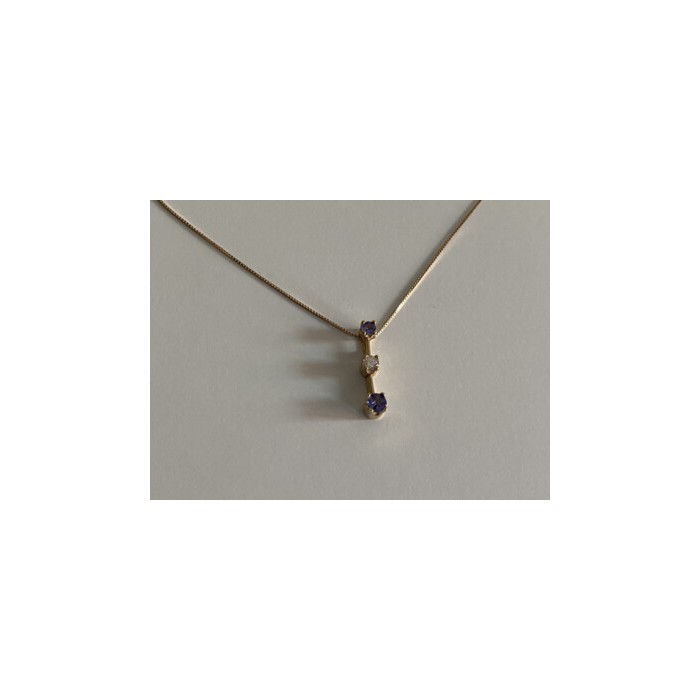 14K YELLOW GOLD TANZANITE & WHITE SAPPHIRE CHAIN WITH PENDANT