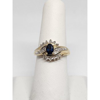 10K YELLOW GOLD  BLUE & WHITE SAPPHIRE RING SIZE 6