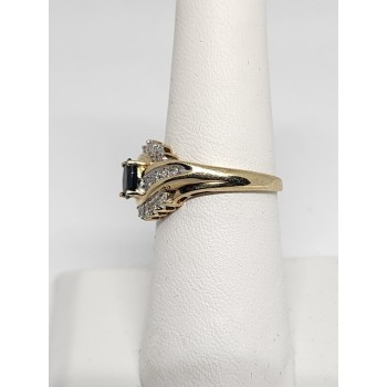 10K YELLOW GOLD  BLUE & WHITE SAPPHIRE RING SIZE 6